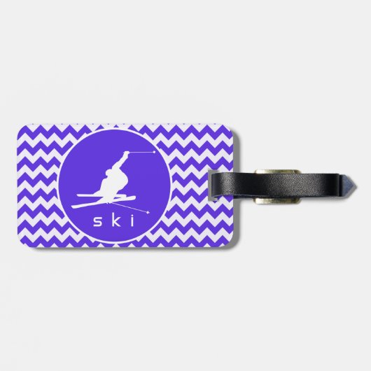 Blauwe Violet Chevron; Sneeuwski Bagagelabel (Achterkant horizontaal)