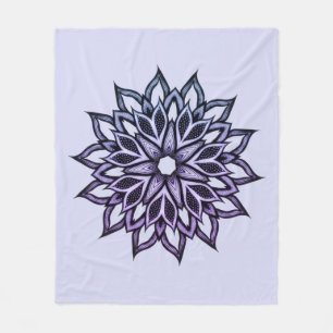 Blauwe Violet Floral Kunst met blauw Mandala Fleece Deken