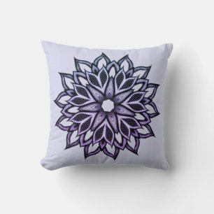 Blauwe Violet Floral Kunst met blauw Mandala Kussen