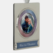 Blauwe Violet Starry licht eerste kerst Verzilverd Banner Ornament (Rechts)