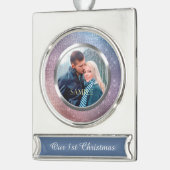 Blauwe Violet Starry licht eerste kerst Verzilverd Banner Ornament (Links)