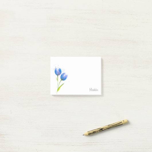 Blauwe Violet Tulips Post-it Notes (Op bureau)