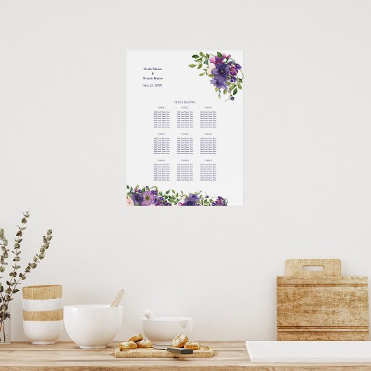 Blauwe Violet Wilde Roos Weddenschap Dinner Seatin Poster (Keuken)