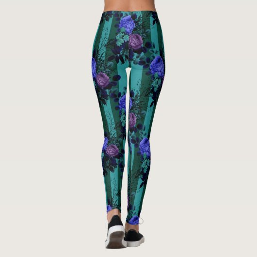Blauwe violetgothische Rozen Verticale lijnen Gard Leggings (Achterkant)