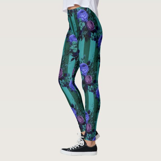 Blauwe violetgothische Rozen Verticale lijnen Gard Leggings (Links)