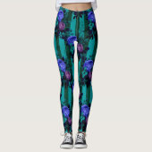 Blauwe violetgothische Rozen Verticale lijnen Gard Leggings (Voorkant)