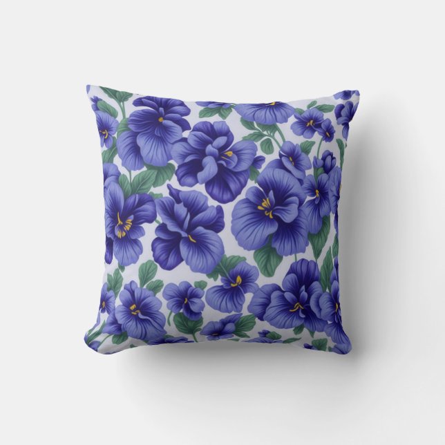 Blauwe Viooltjes Bloemen  Kussen (Voorkant)