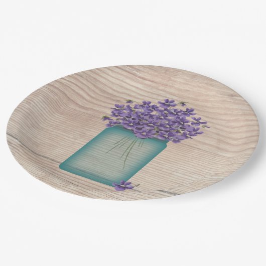 Blauwe Viooltjes in Mason Pot  Papieren Bordje (Gekanteld)