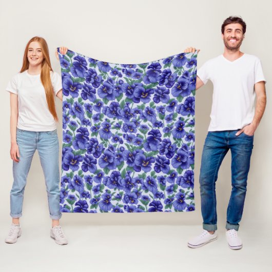 Blauwe viooltjesbloemen fleece deken (In situ)
