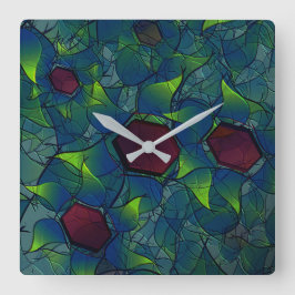 Blauwe virtuele bladen met notities, bladeren en r vierkante klok