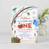 Blauwe Vis Boot Ofishally Een 1e Verjaardag Kaart (Staand voorkant)