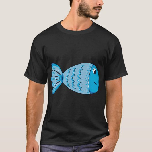 Blauwe Vis Clip Art Doodle T-shirt (Voorkant)