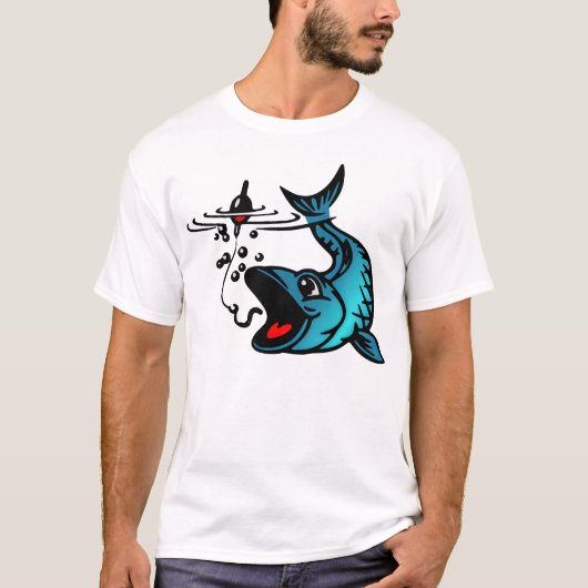 Blauwe vis en aas t-shirt (Voorkant)