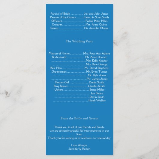 Blauwe vis en koraal bruiloft programma programmakaart (Achterkant)