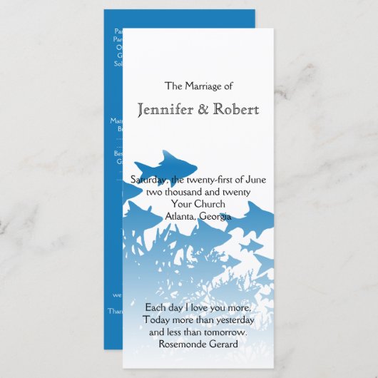 Blauwe vis en koraal bruiloft programma programmakaart (Voorkant / Achterkant)