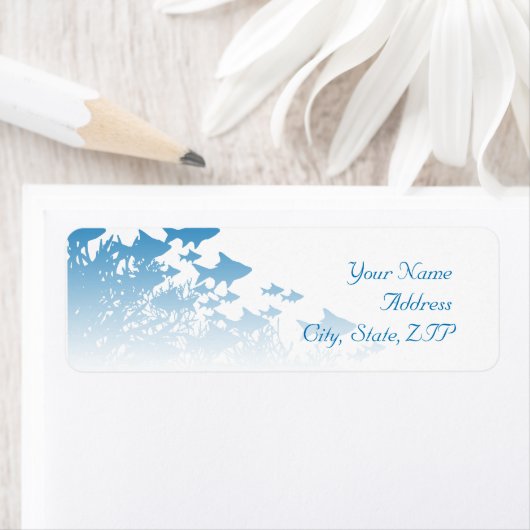 Blauwe vis en koraal etiket (Insitu)