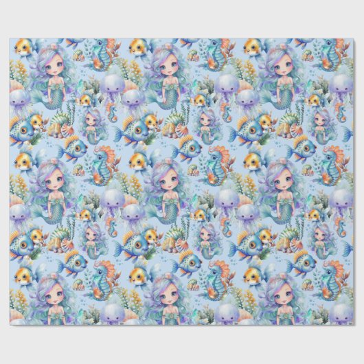 Blauwe vis en zeemeermin inpakpapier (Vlak)