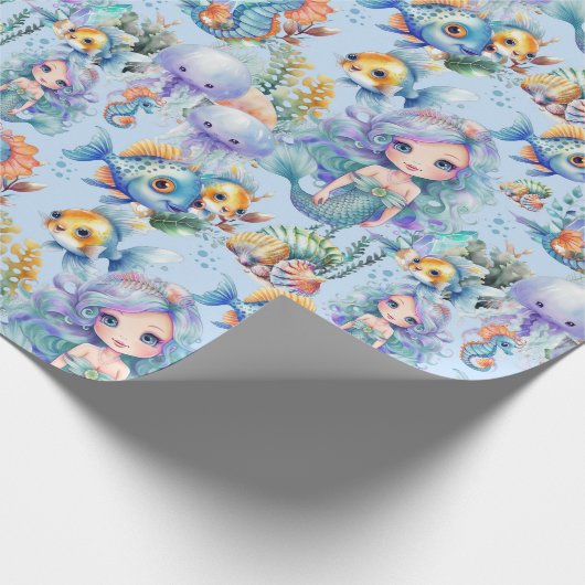 Blauwe vis en zeemeermin inpakpapier (Hoek)