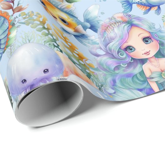 Blauwe vis en zeemeermin inpakpapier (Rol Hoek)