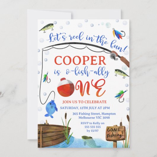 Blauwe Vis Gevist O-vis-ally Een 1e Verjaardag Kaart (Voorkant)