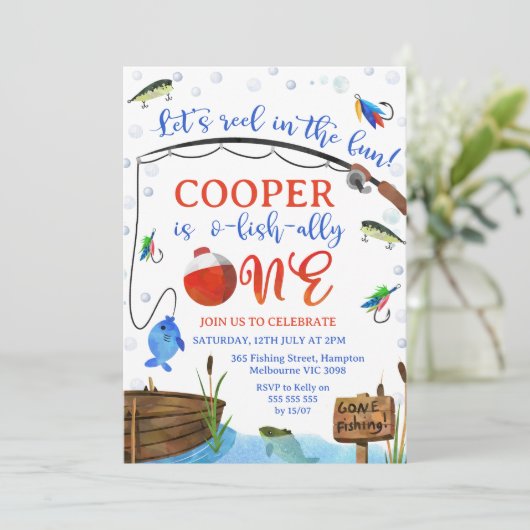 Blauwe Vis Gevist O-vis-ally Een 1e Verjaardag Kaart (Staand voorkant)