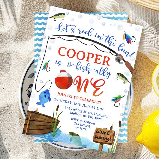 Blauwe Vis Gevist O-vis-ally Een 1e Verjaardag Kaart