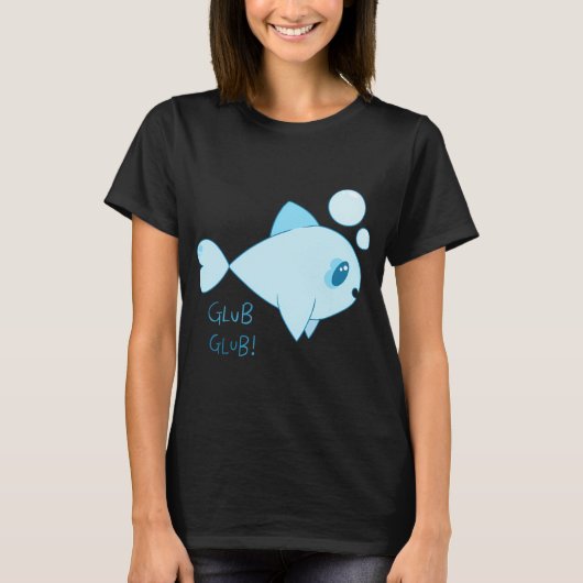 Blauwe Vis 'Glub Glub' Design T-shirt (Voorkant)