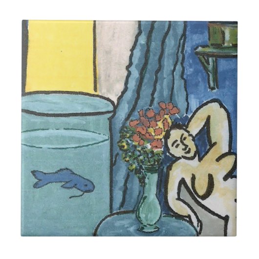 Blauwe vis in de kom tegeltje (Voorkant)