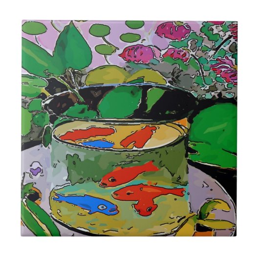 Blauwe vis in de kom tegeltje (Voorkant)