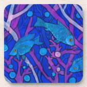 Blauwe vis in zeewier, onderwaterkunstpapier, coll bier onderzetter (Voorkant)