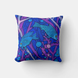 Blauwe vis in zeewier, onderwaterkunstpapier, coll kussen