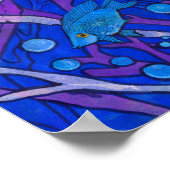 Blauwe vis in zeewier, onderwaterkunstpapier, coll poster (Hoek)