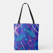 Blauwe vis in zeewier, onderwaterkunstpapier, coll tote bag (Achterkant)