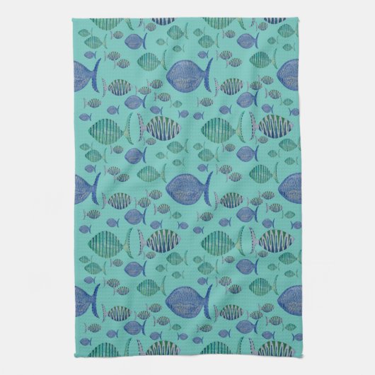 Blauwe vis keukenhanddoek (Verticaal)