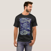 Blauwe vis lino afdruk t-shirt (Voorkant volledig)