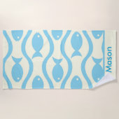 Blauwe vis met golfpatroon Gepersonaliseerde Kinde Strandlaken (Voorkant)