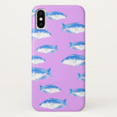 Blauwe vis op lila Case-Mate iPhone case (Achterkant)