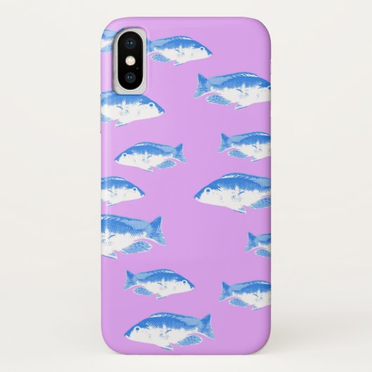 Blauwe vis op lila Case-Mate iPhone case (Achterkant)