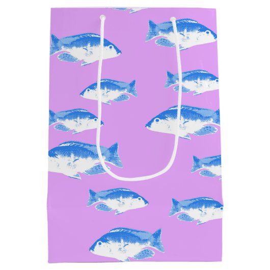 Blauwe vis op lila medium cadeauzakje (Achterkant)