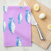 Blauwe vis op lila theedoek (Quarter Fold)
