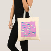 Blauwe vis op lila tote bag (Voorkant (product))