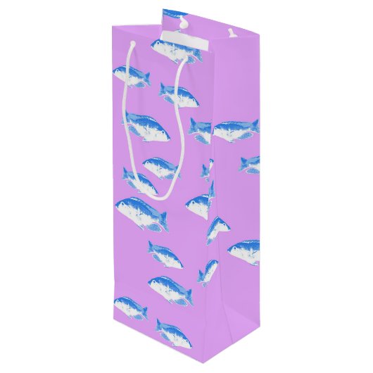 Blauwe vis op lila wijn cadeautas (Achterkant Gekanteld)