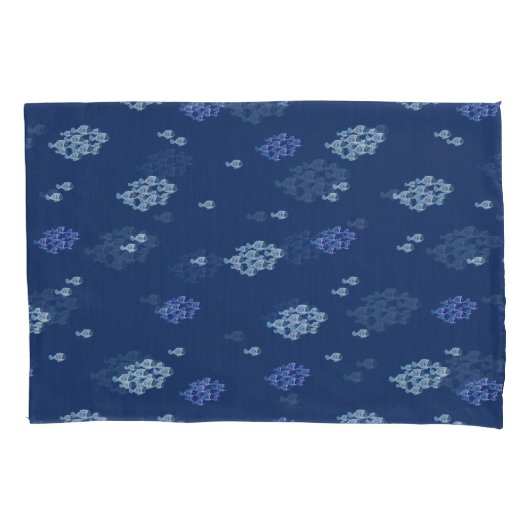 Blauwe vis op marinetextuur Herhaal ontwerp Kussensloop (Voorkant)