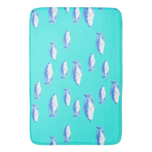 Blauwe vis op turquoise badmat (Voorkant Verticaal)