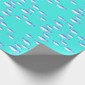 Blauwe vis op turquoise cadeaupapier (Hoek)