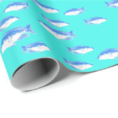 Blauwe vis op turquoise cadeaupapier (Rol Hoek)