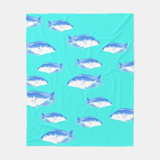 Blauwe vis op turquoise fleece deken (Voorkant)