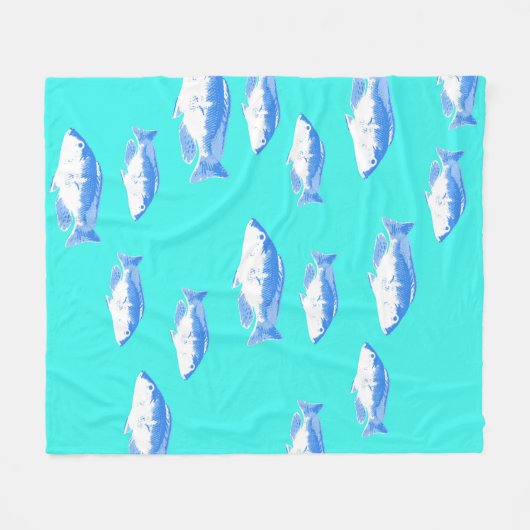 Blauwe vis op turquoise fleece deken (Voorkant (Horizontaal))