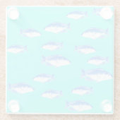 Blauwe vis op turquoise glazen onderzetter (Achterkant)