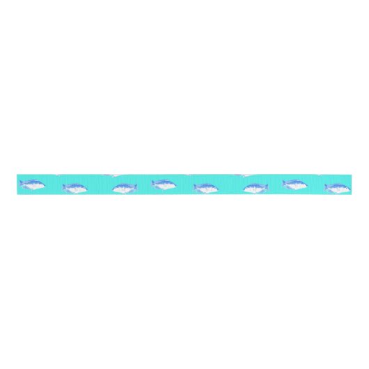 Blauwe vis op turquoise grosgrain lint (Voorkant)